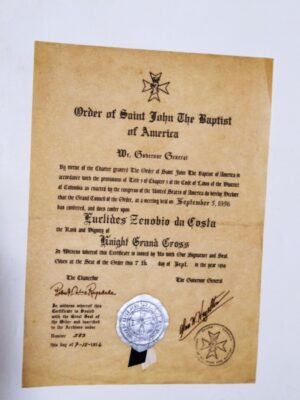 EUCLIDES ZENOBIO DA COSTA, DIPLOMA, ORDEM DE SÃO JOÃO BAPTISTA